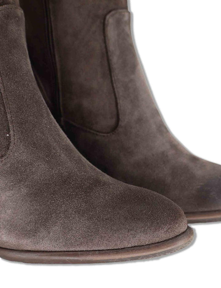 Stivali donna in camoscio taupe con tacco cuoio alto e zip interna 9781TR 032 Les Venues 