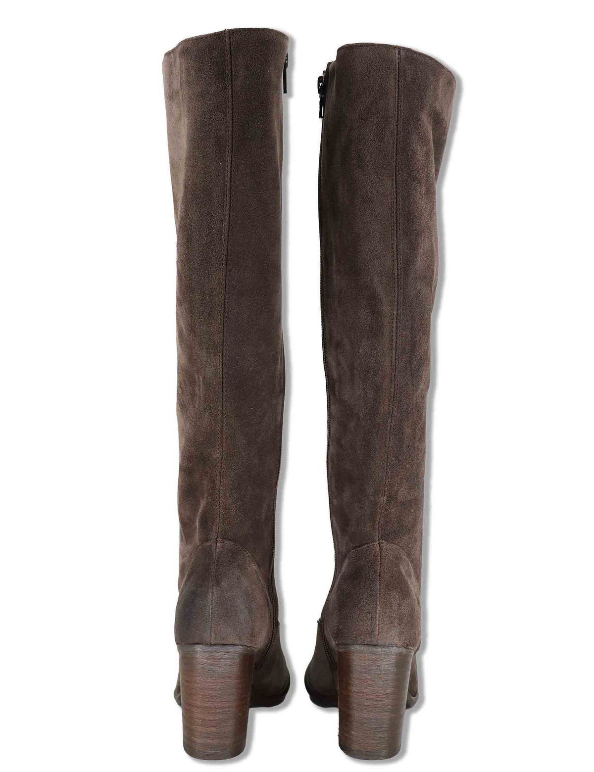 Stivali donna in camoscio taupe con tacco cuoio alto e zip interna 9781TR 032 Les Venues 