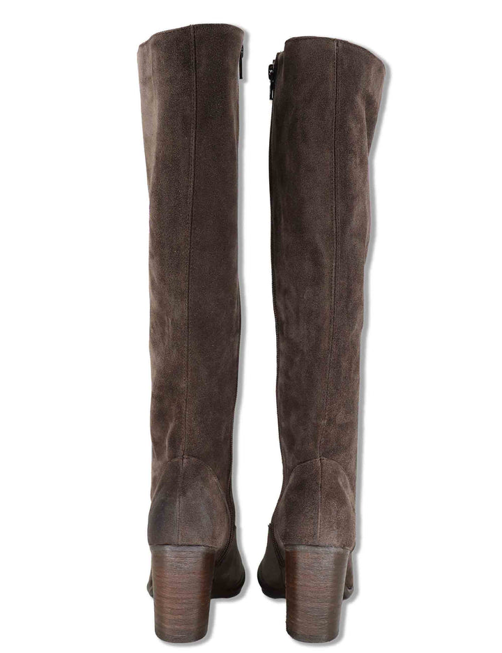 Stivali donna in camoscio taupe con tacco cuoio alto e zip interna 9781TR 032 Les Venues 