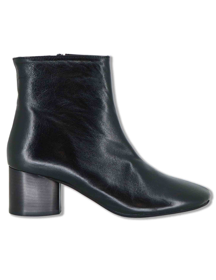 Stivaletti donna in pelle nera con punta tonda zip interna e tacco comodo D450CU 001 Les Venues 