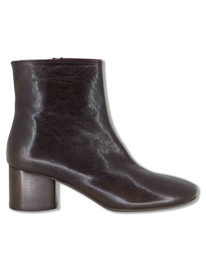 Stivaletti donna in pelle marrone con punta tonda zip interna e tacco comodo D450CU 014 Les Venues 