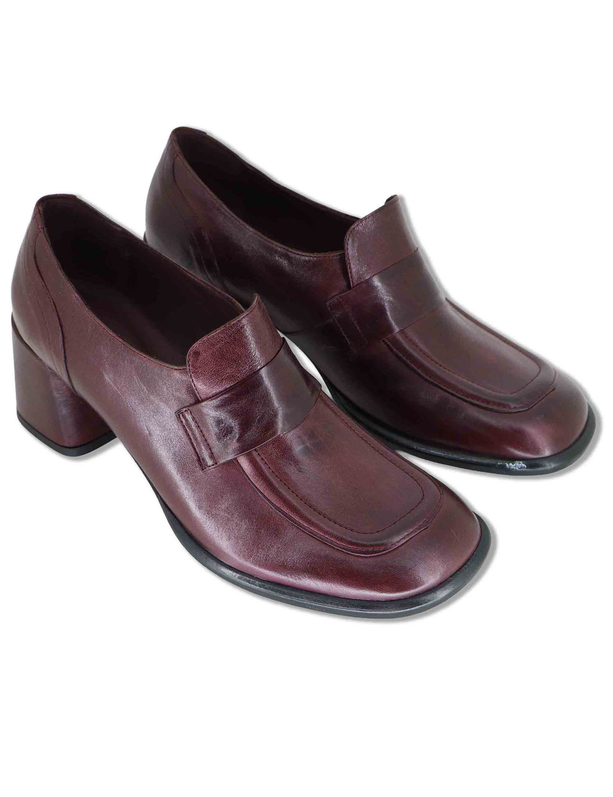 Mocassini donna in pelle bordeaux accollati con punta tonda e tacco comodo E603/L 016 Les Venues 
