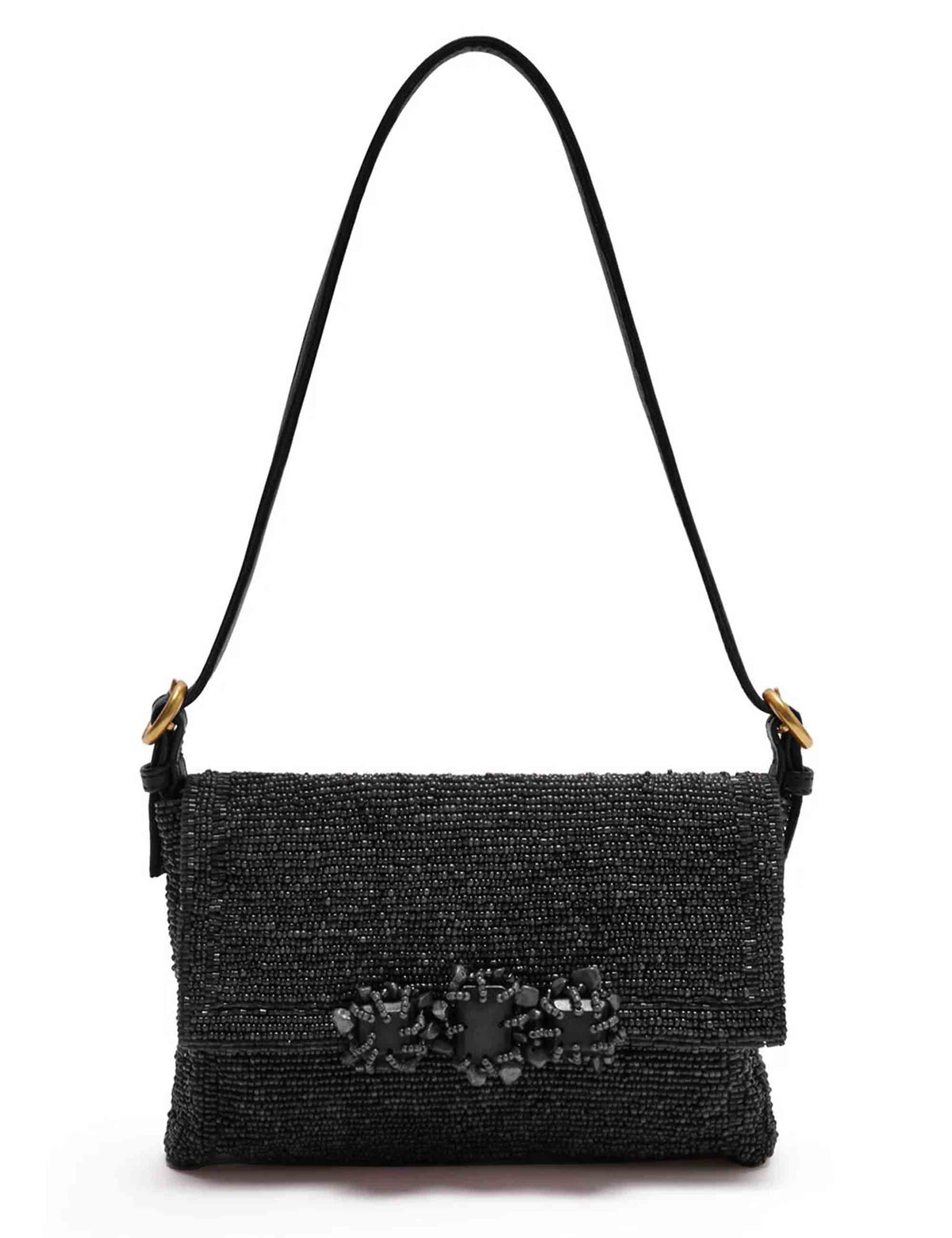 Borsa a spalla donna Iconic Beads nera ricamata a mano con perline e pietre BF000591242 20000 Maliparmi 