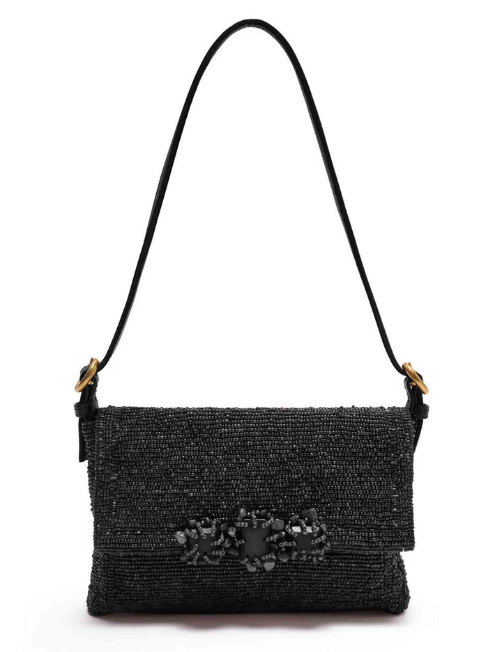 Borsa a spalla donna Iconic Beads nera ricamata a mano con perline e pietre BF000591242 20000 Maliparmi 