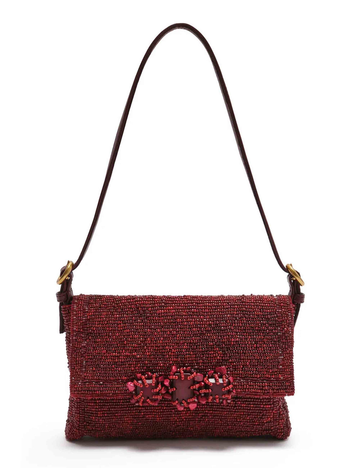 Borsa a spalla donna Iconic Beads bordeaux ricamata a mano con perline e pietre BF000591242 33006 Maliparmi 