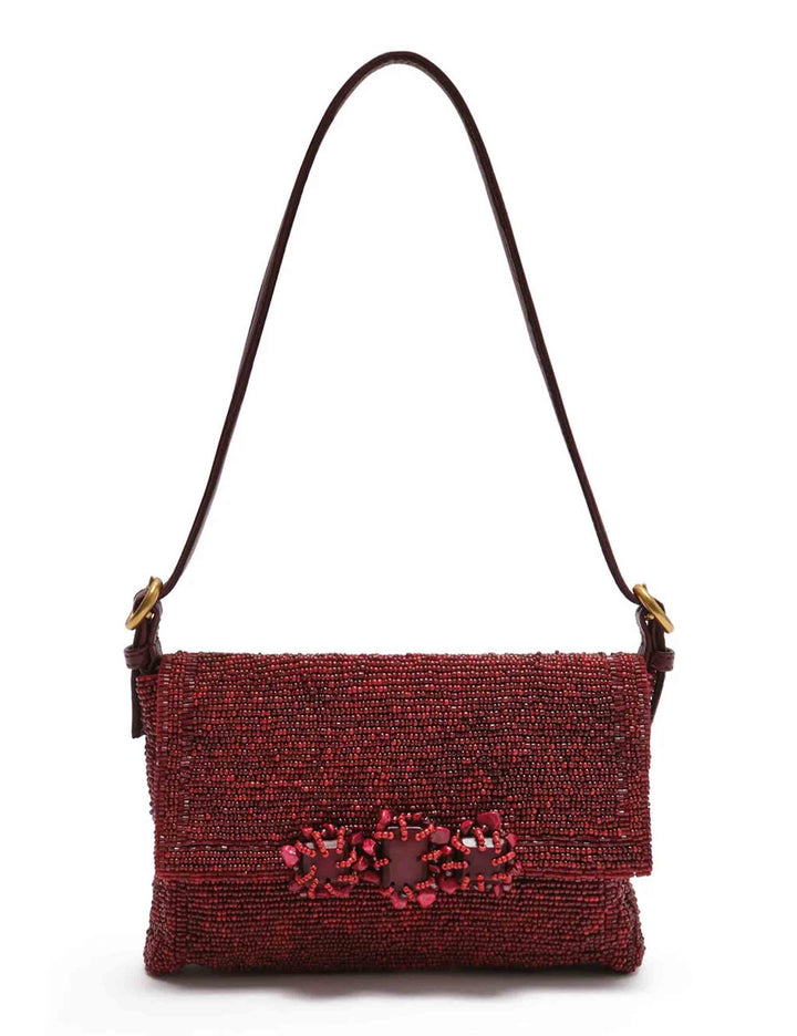 Borsa a spalla donna Iconic Beads bordeaux ricamata a mano con perline e pietre BF000591242 33006 Maliparmi 