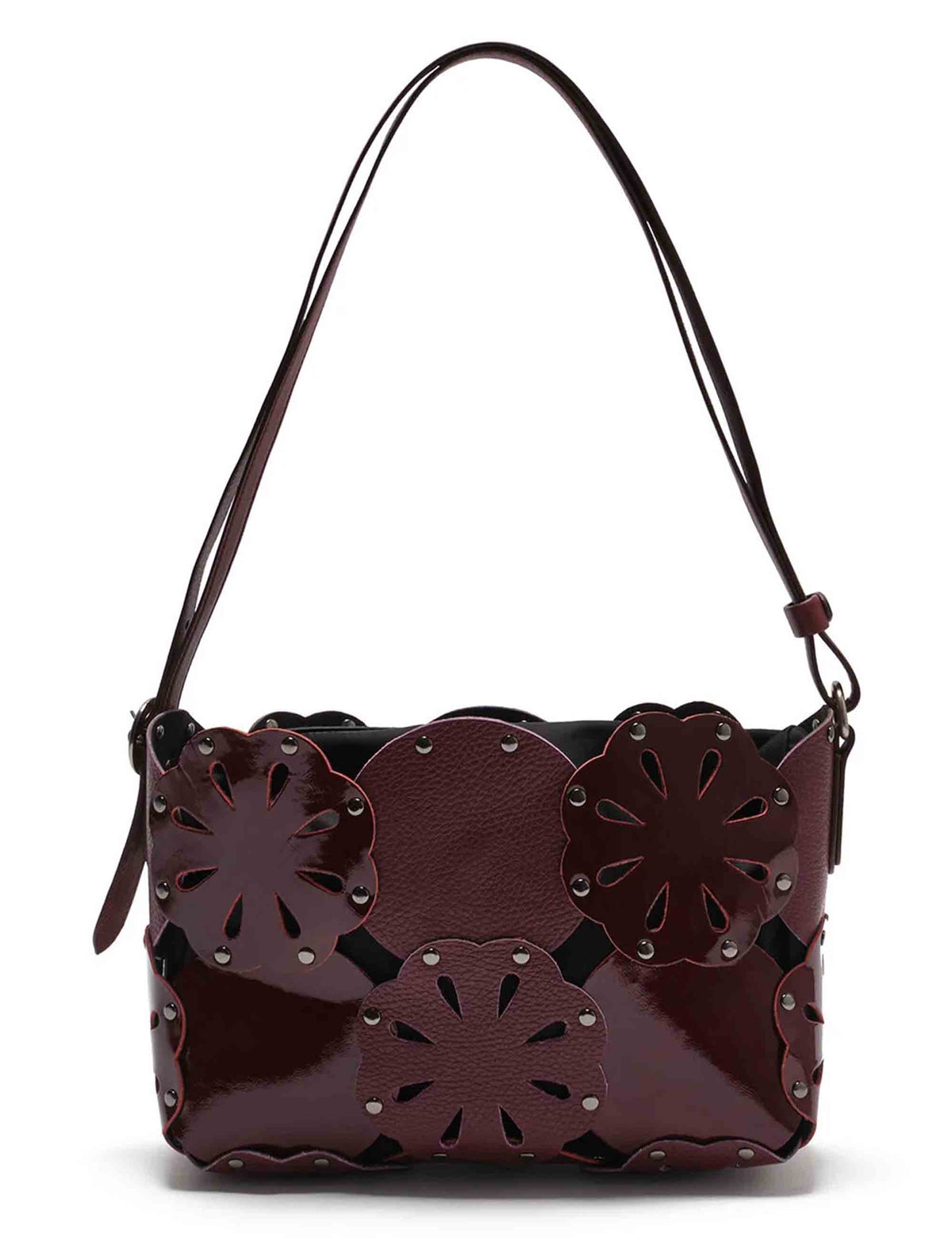 Shopping bag donna Flower Bag Leather Bloom in pelle bovina con fiori fustellati bordeaux BH031101574 33002 Maliparmi 