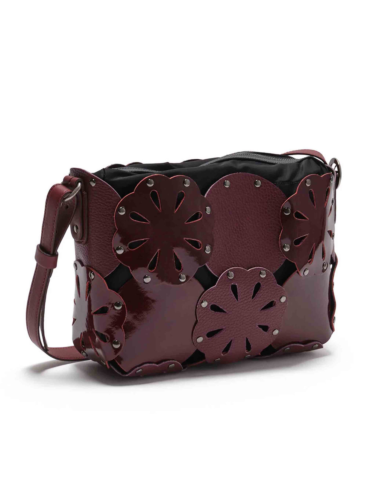Shopping bag donna Flower Bag Leather Bloom in pelle bovina con fiori fustellati bordeaux BH031101574 33002 Maliparmi 