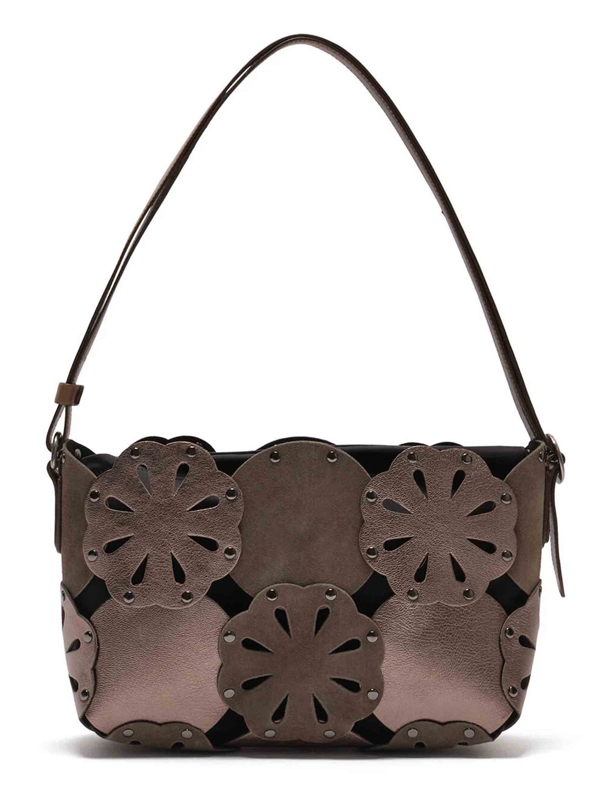 Shopping bag donna Flower Bag Leather Bloom in pelle bovina con fiori fustellati argento BH031101574 96004 Maliparmi 