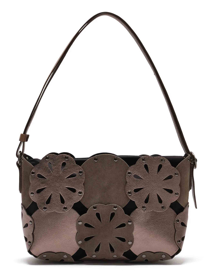 Shopping bag donna Flower Bag Leather Bloom in pelle bovina con fiori fustellati argento BH031101574 96004 Maliparmi 