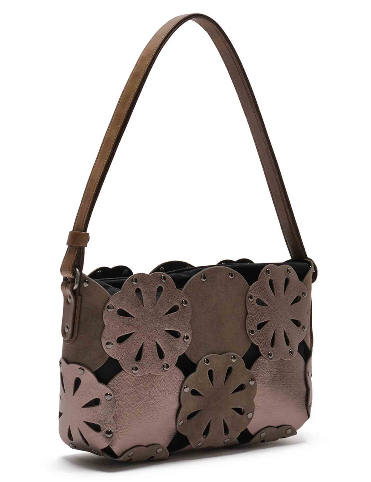 Shopping bag donna Flower Bag Leather Bloom in pelle bovina con fiori fustellati argento BH031101574 96004 Maliparmi 