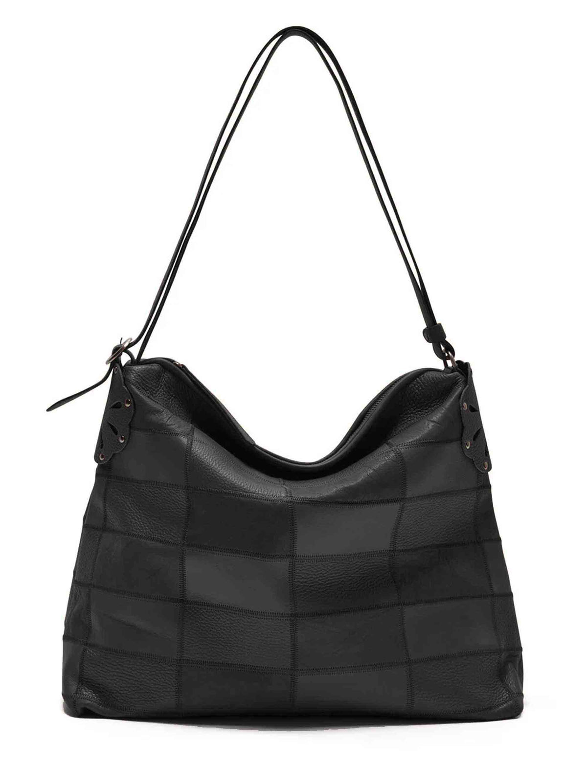 Sacca donna Leather Bloom in patchwork pelle vintage con cuciture zig-zag nera BP007301574 20000 Maliparmi 