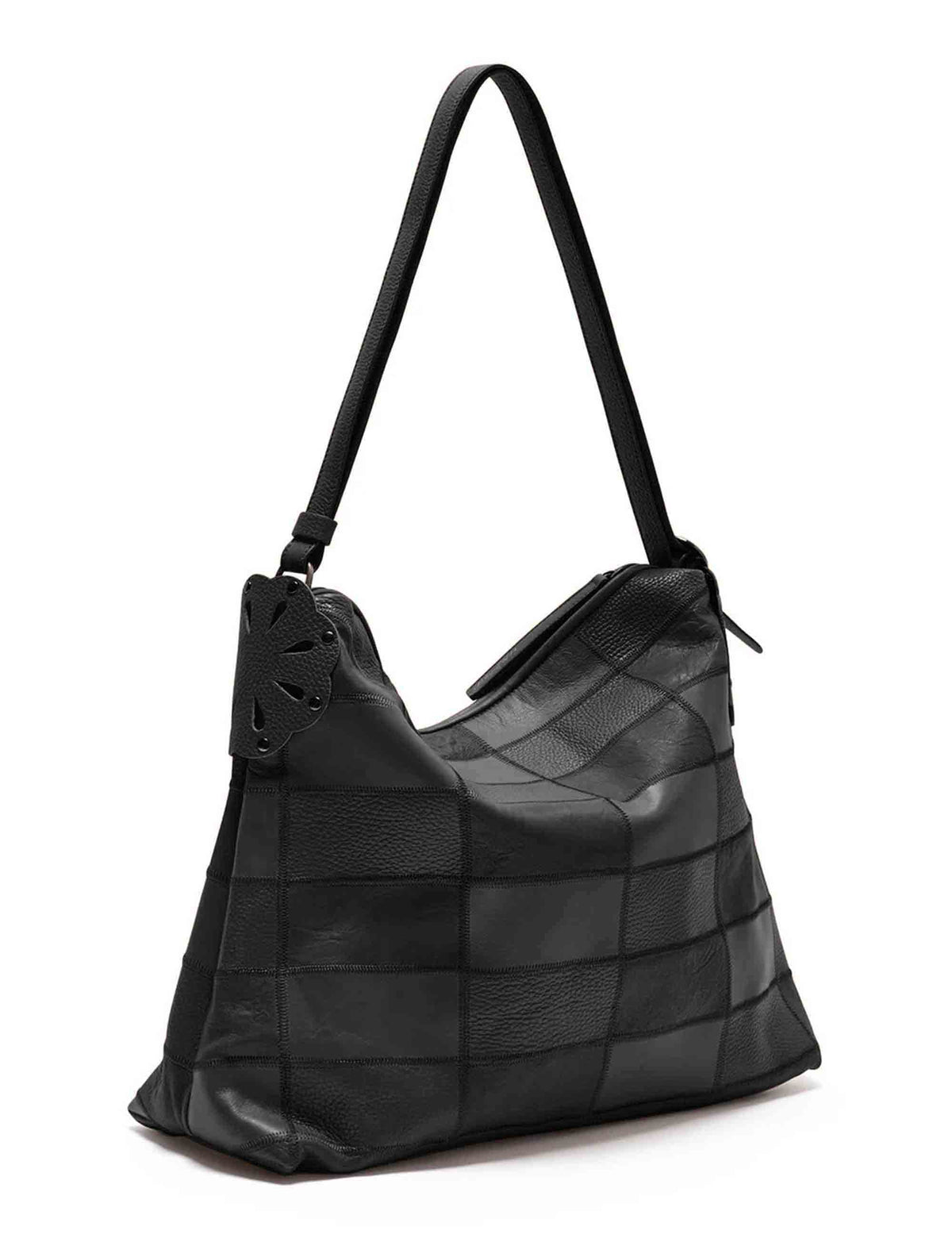 Sacca donna Leather Bloom in patchwork pelle vintage con cuciture zig-zag nera BP007301574 20000 Maliparmi 