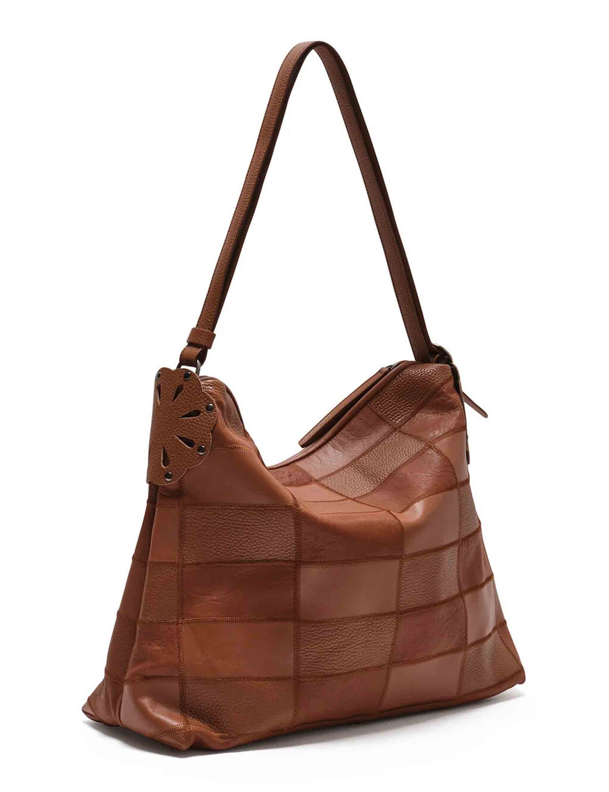 Sacca donna Leather Bloom in patchwork pelle vintage con cuciture zig-zag cuoio BP007301574 41009 Maliparmi 