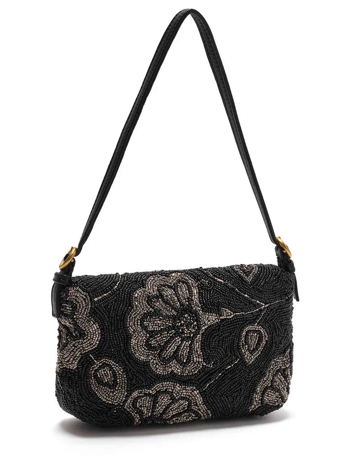 Baguette donna Blossom Embroidery ricamata a mano con perline e motivo floreale argento e nero BT001190957 A9601 Maliparmi 