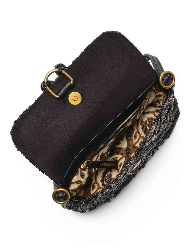 Baguette donna Blossom Embroidery ricamata a mano con perline e motivo floreale argento e nero BT001190957 A9601 Maliparmi 