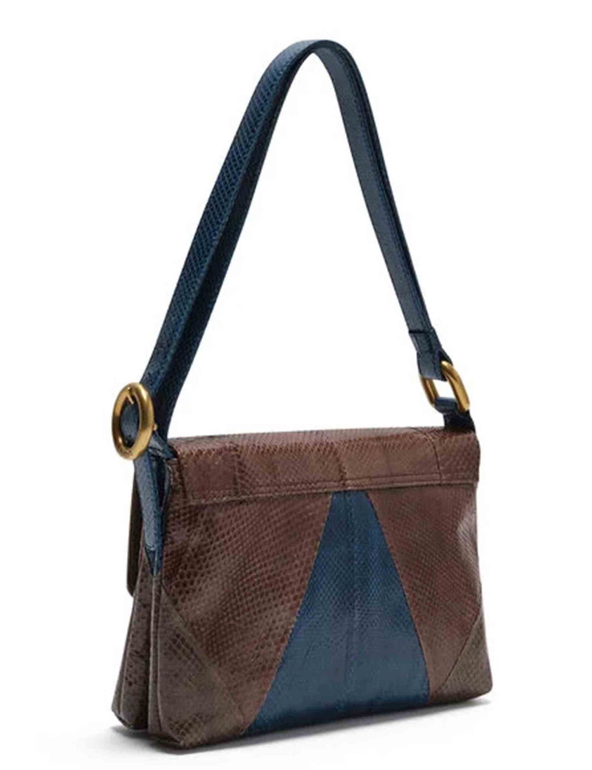 Baguette Patchwork Spirit donna in pelle biscia dacqua marrone multicolore con nappine BT001501575 80B21 Maliparmi 