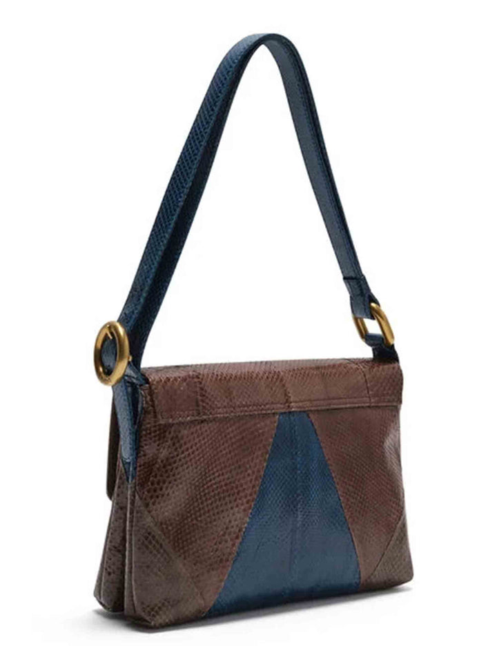 Baguette Patchwork Spirit donna in pelle biscia dacqua marrone multicolore con nappine BT001501575 80B21 Maliparmi 