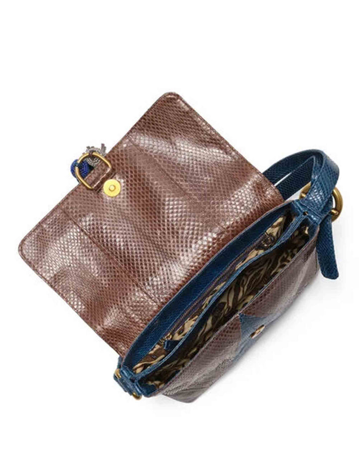 Baguette Patchwork Spirit donna in pelle biscia dacqua marrone multicolore con nappine BT001501575 80B21 Maliparmi 