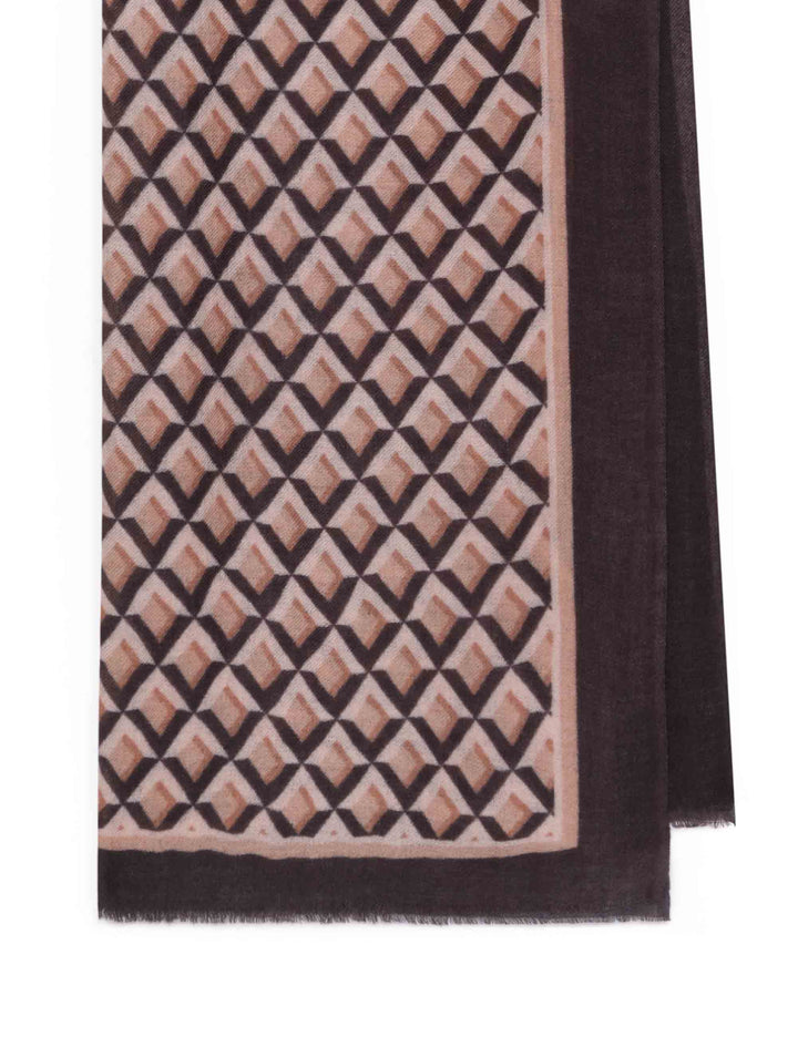 Sciarpa donna in pura lana fantasia geometrica nero e grigio IV015720199 B2071 Maliparmi 