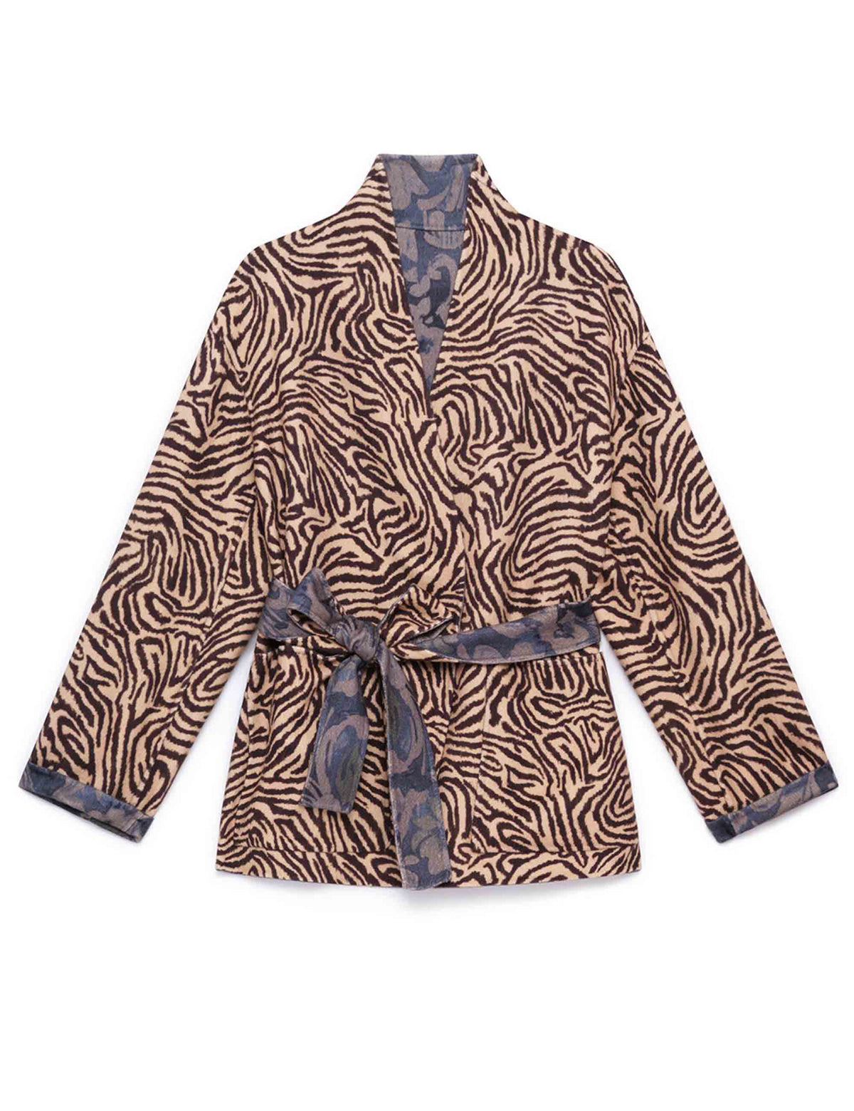 Giacca reversibile donna Double Trouble in misto lana fantasia floreale beige e blu JA536420292 C1214 Maliparmi 