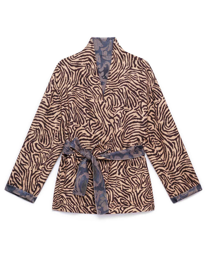 Giacca reversibile donna Double Trouble in misto lana fantasia floreale beige e blu JA536420292 C1214 Maliparmi 