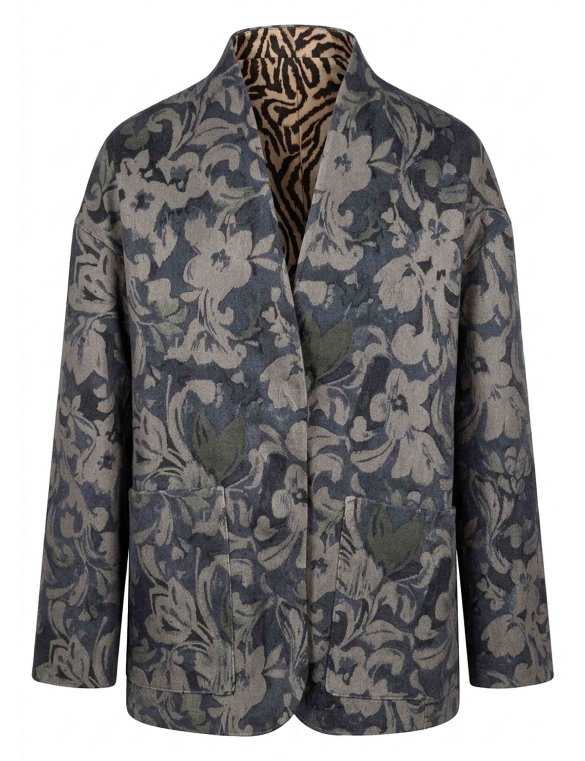 Giacca reversibile donna Double Trouble in misto lana fantasia floreale beige e blu JA536420292 C1214 Maliparmi 