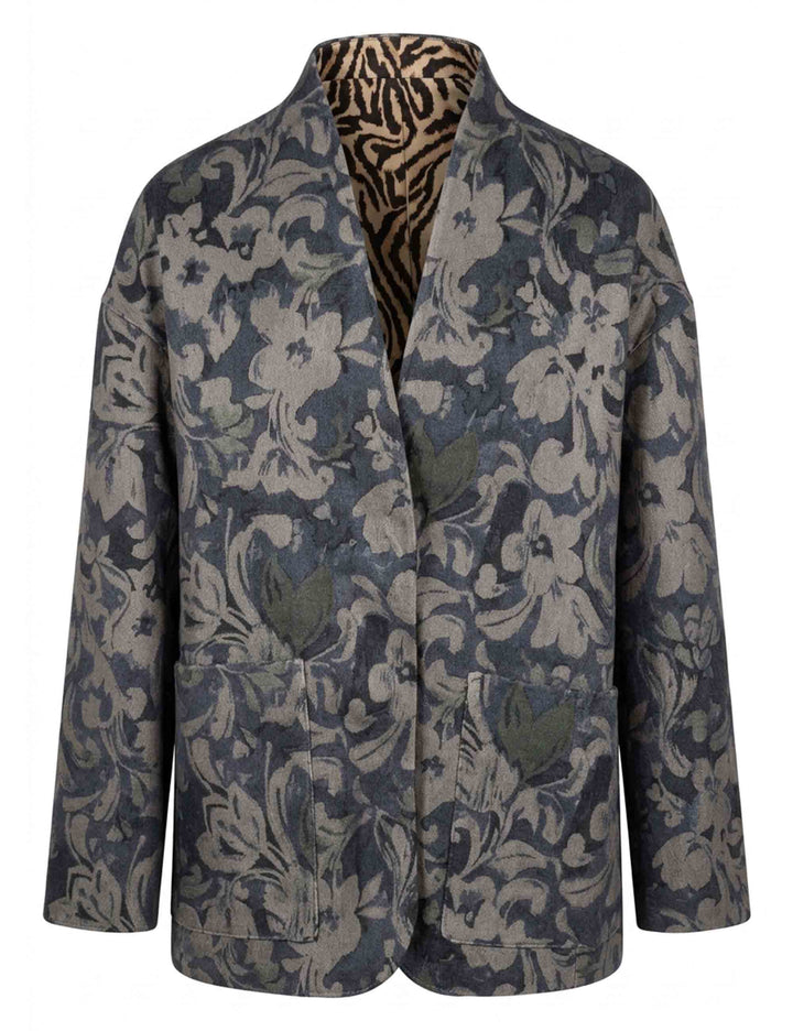 Giacca reversibile donna Double Trouble in misto lana fantasia floreale beige e blu JA536420292 C1214 Maliparmi 