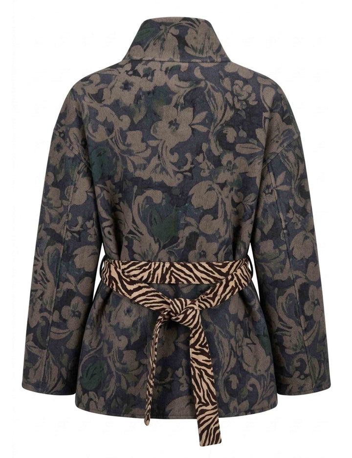 Giacca reversibile donna Double Trouble in misto lana fantasia floreale beige e blu JA536420292 C1214 Maliparmi 