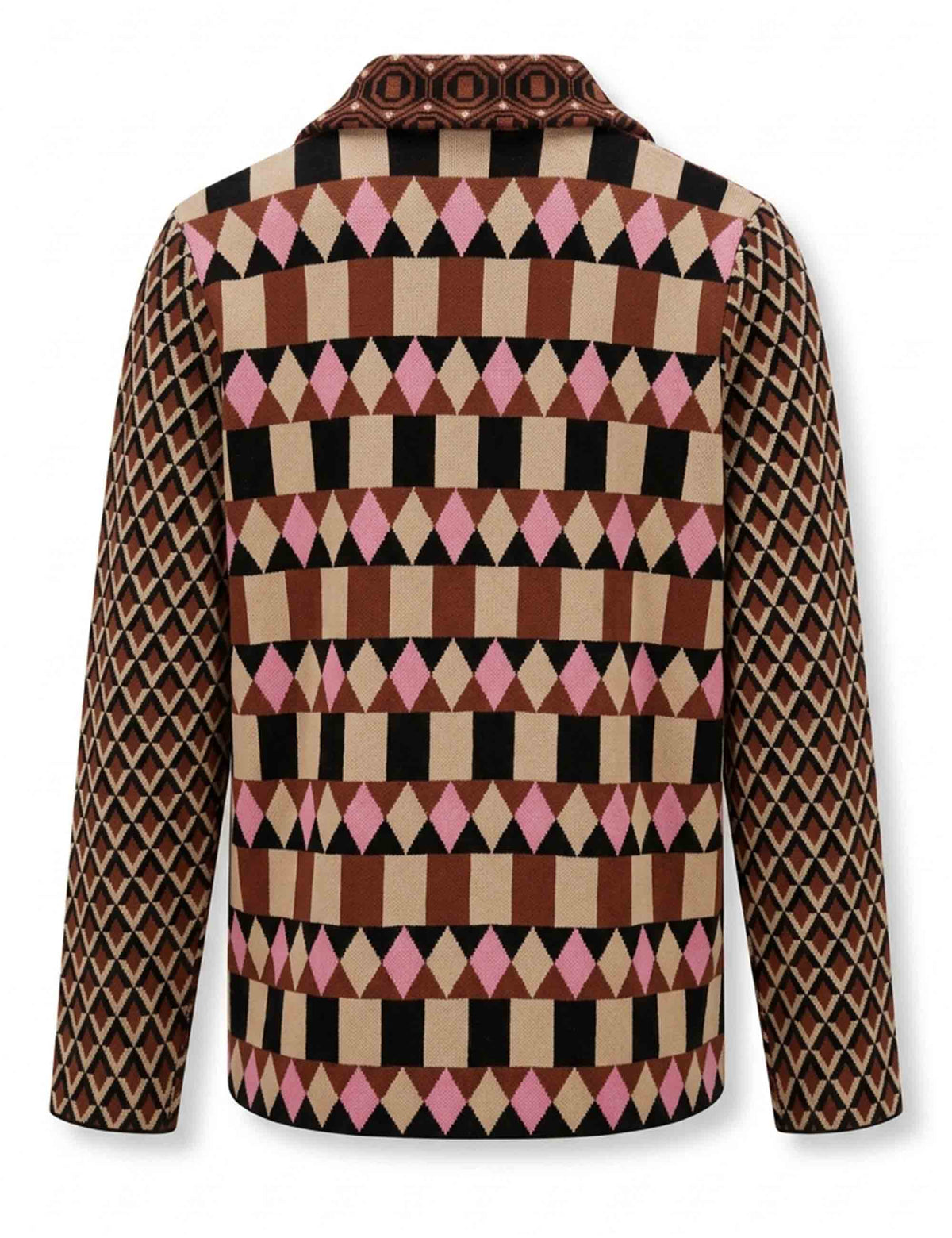 Blazer lungo donna Jacquard Comfort marrone fantasia geometrica in fibra Ecovero JD649678219 B2074 Maliparmi 