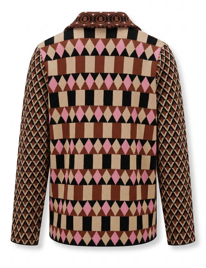 Blazer lungo donna Jacquard Comfort marrone fantasia geometrica in fibra Ecovero JD649678219 B2074 Maliparmi 