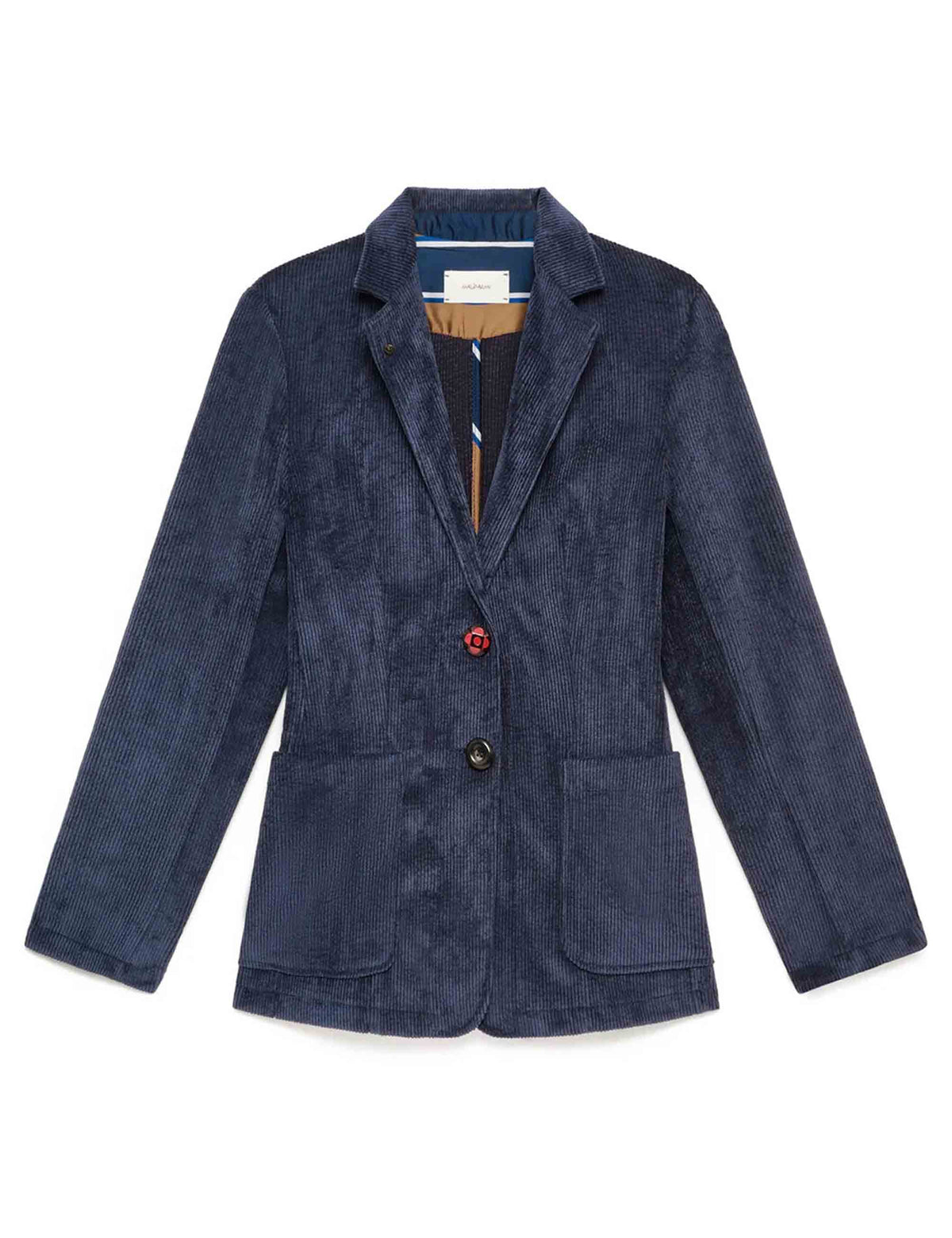 Blazer lungo donna Corduroy Velvet blu monopetto in velluto a coste JD649761060 80000 Maliparmi 