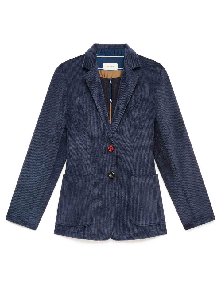 Blazer lungo donna Corduroy Velvet blu monopetto in velluto a coste JD649761060 80000 Maliparmi 