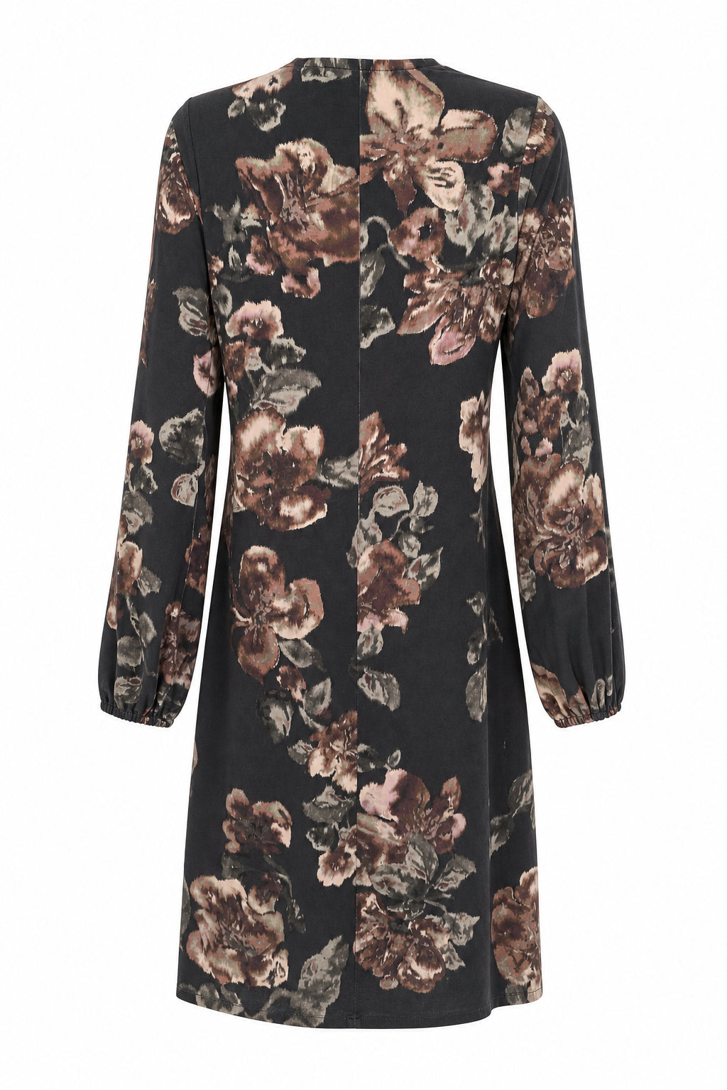 Abito donna Frosted Blossom marrone fantasia floreale con scollo wrap e maniche a palloncino JF680370680 C4079 Maliparmi 