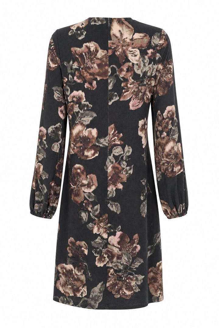 Abito donna Frosted Blossom marrone fantasia floreale con scollo wrap e maniche a palloncino JF680370680 C4079 Maliparmi 