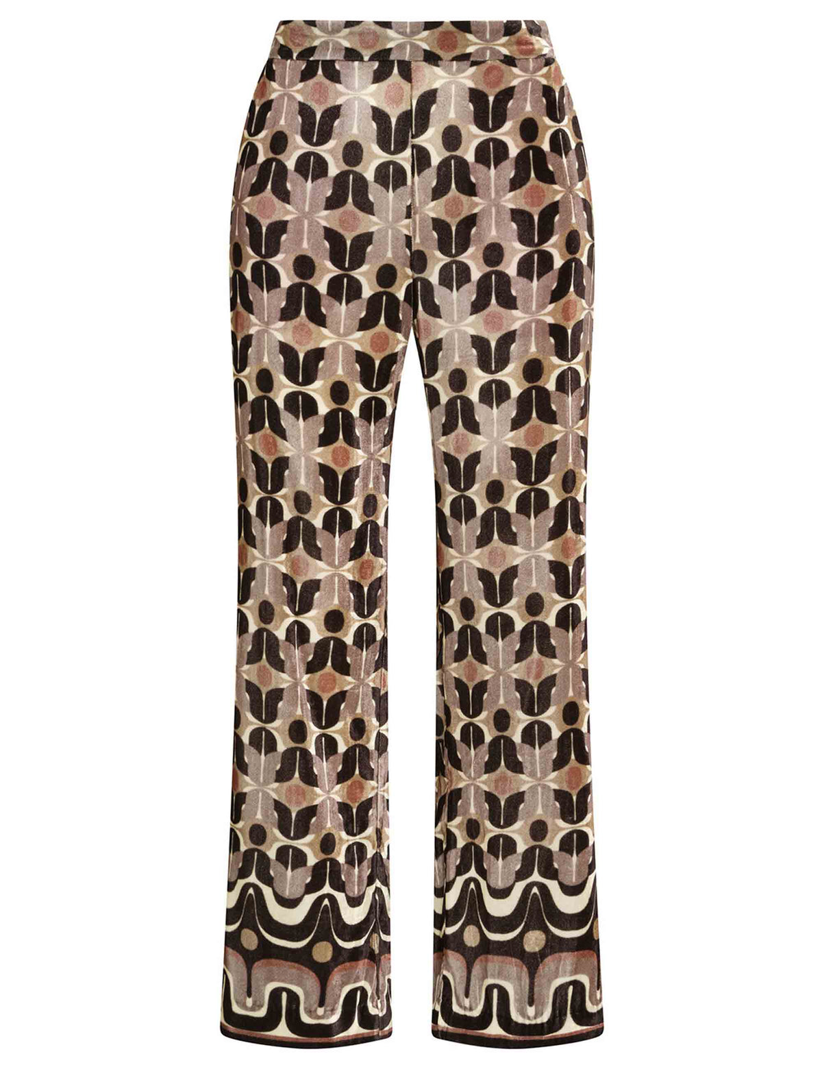 Pantalone a zampa donna beige fantasia geometrica JH808061057 C1209 Maliparmi 