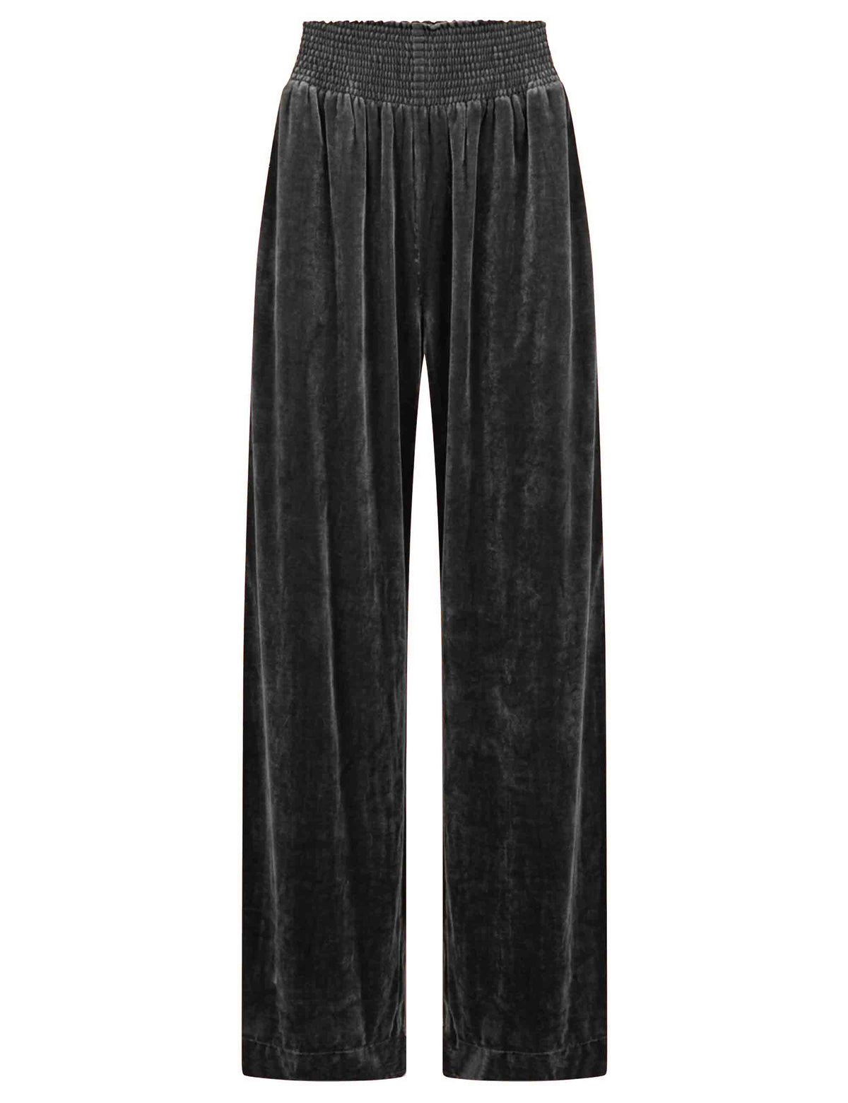 Pantalone donna Velvet Flow nero in velluto e seta con vita smock e linea dritta JH809362026 20000 Maliparmi 