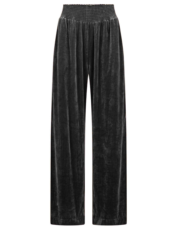 Pantalone donna Velvet Flow nero in velluto e seta con vita smock e linea dritta JH809362026 20000 Maliparmi 