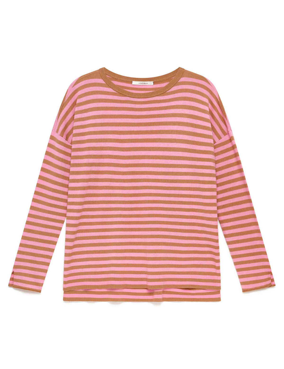 Maglia donna Soft Touch beige e fuxia a righe maniche lunghe JQ504470538 12B34 Maliparmi 