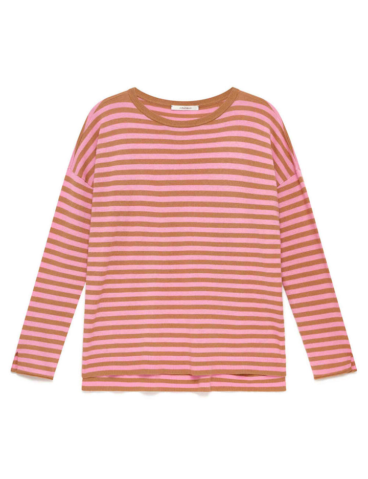 Maglia donna Soft Touch beige e fuxia a righe maniche lunghe JQ504470538 12B34 Maliparmi 