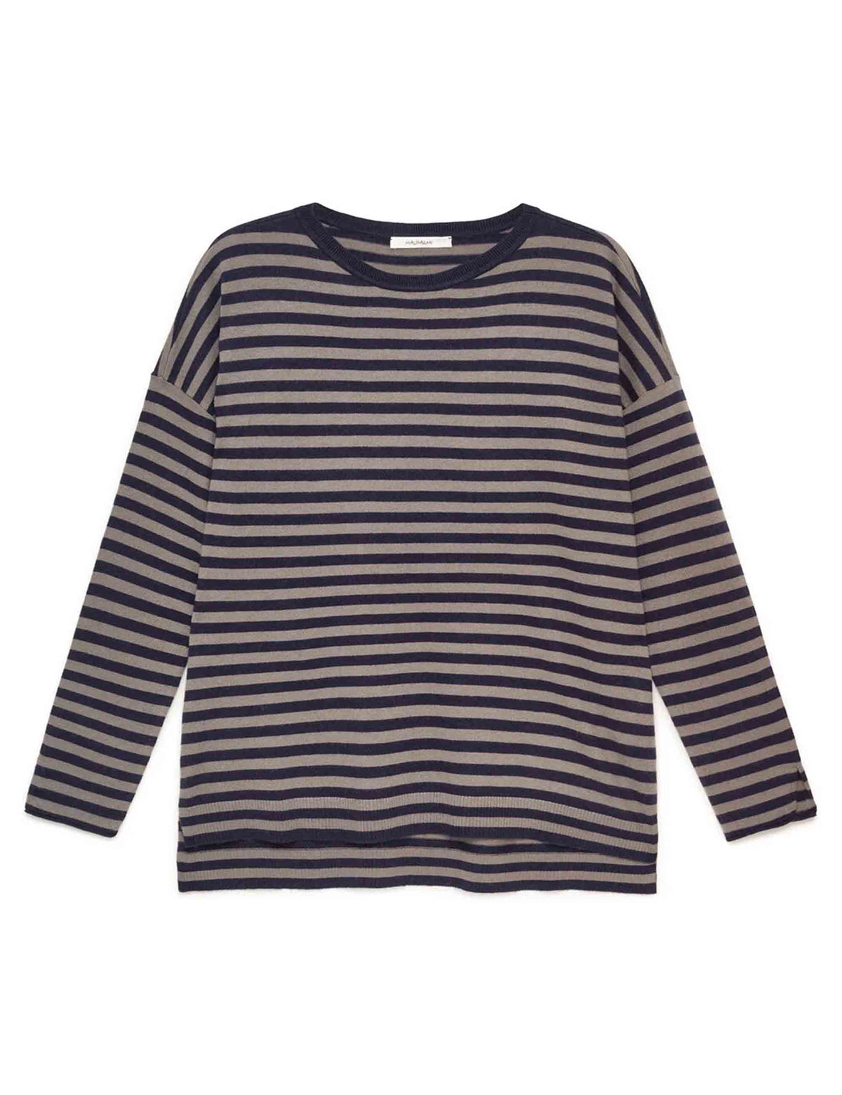 Maglia donna Soft Touch blu e grigio a righe maniche lunghe JQ504470538 80B21 Maliparmi 