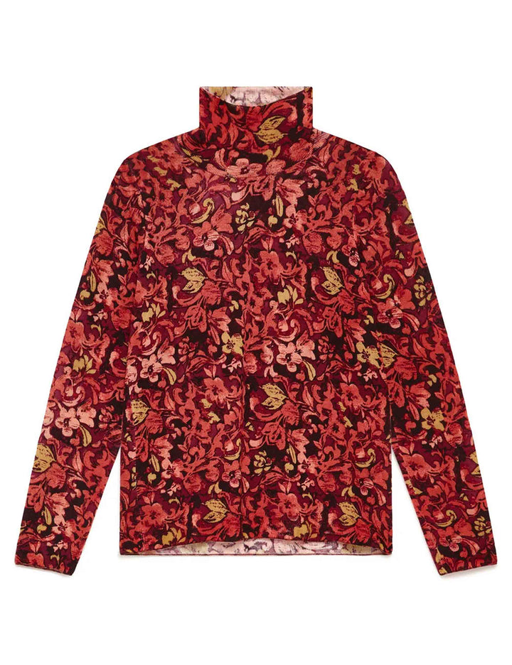 Maglia dolcevita donna Printed Knit rosso fantasia floreale JQ510478200 B3067 Maliparmi 