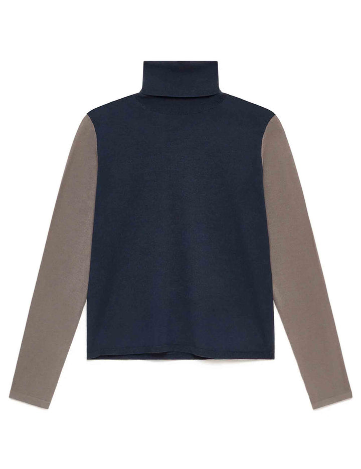 Maglia dolcevita donna Colours of the World blu bicolore JQ512374230 80B21 Maliparmi 