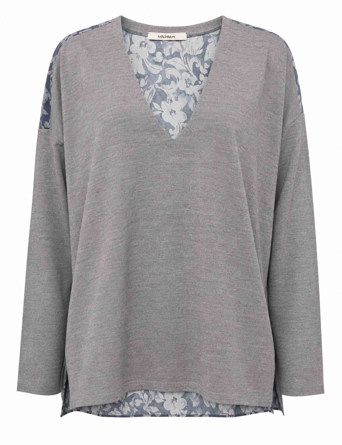 Maglia donna New Merinos Blend grigio con dettaglio fabric JQ512778199 21013 Maliparmi 