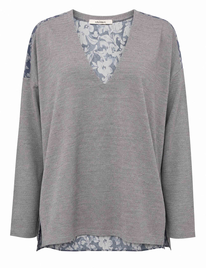 Maglia donna New Merinos Blend grigio con dettaglio fabric JQ512778199 21013 Maliparmi 