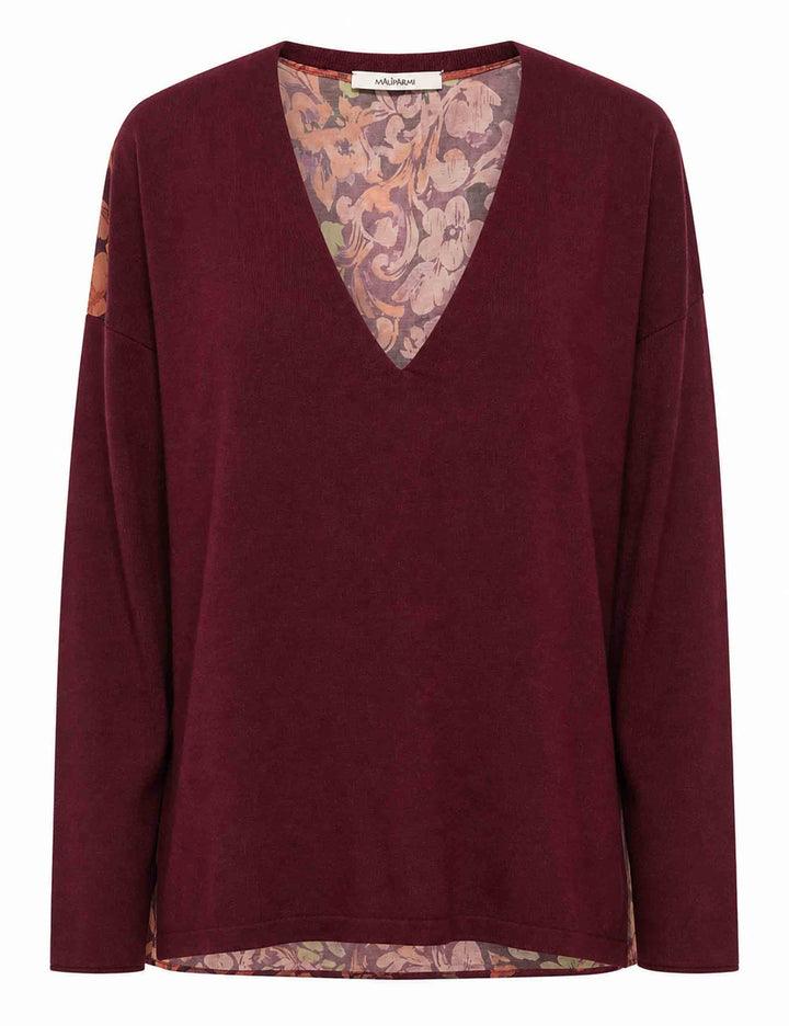 Maglia donna New Merinos Blend bordeaux con dettaglio fabric JQ512778199 33002 Maliparmi 