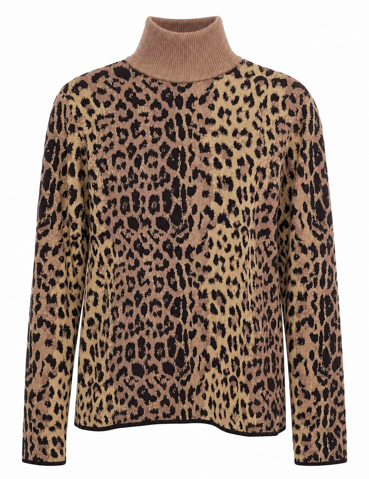 Maglia dolcevita donna Jacquard Comfort marrone fantasia animalier JQ513478219 C4080 Maliparmi 