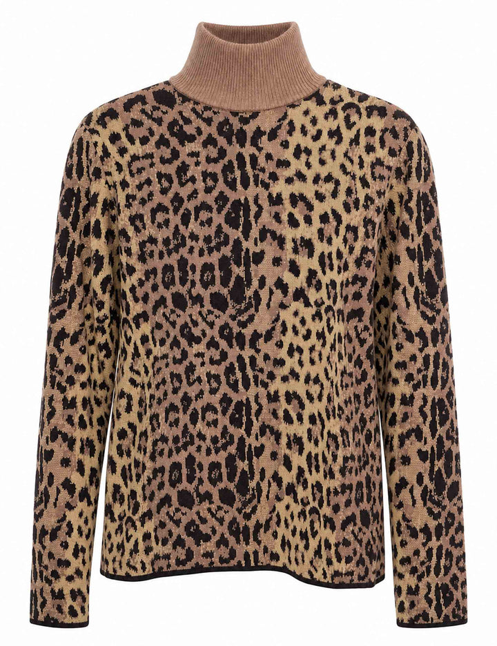 Maglia dolcevita donna Jacquard Comfort marrone fantasia animalier JQ513478219 C4080 Maliparmi 