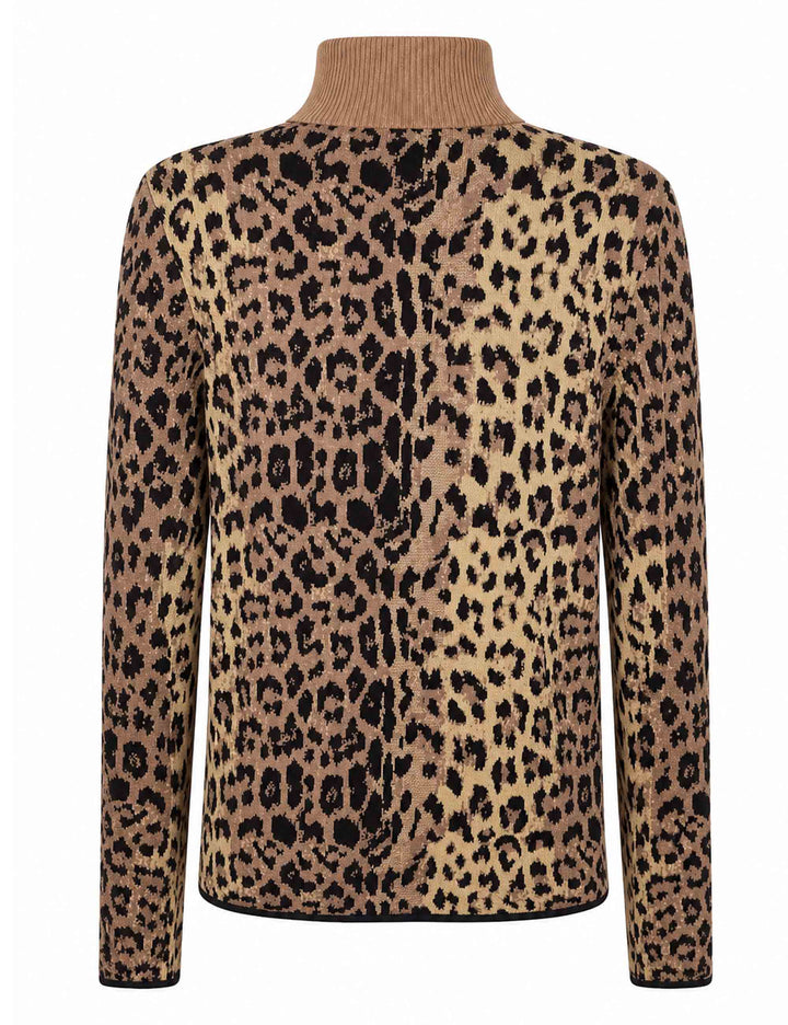 Maglia dolcevita donna Jacquard Comfort marrone fantasia animalier JQ513478219 C4080 Maliparmi 