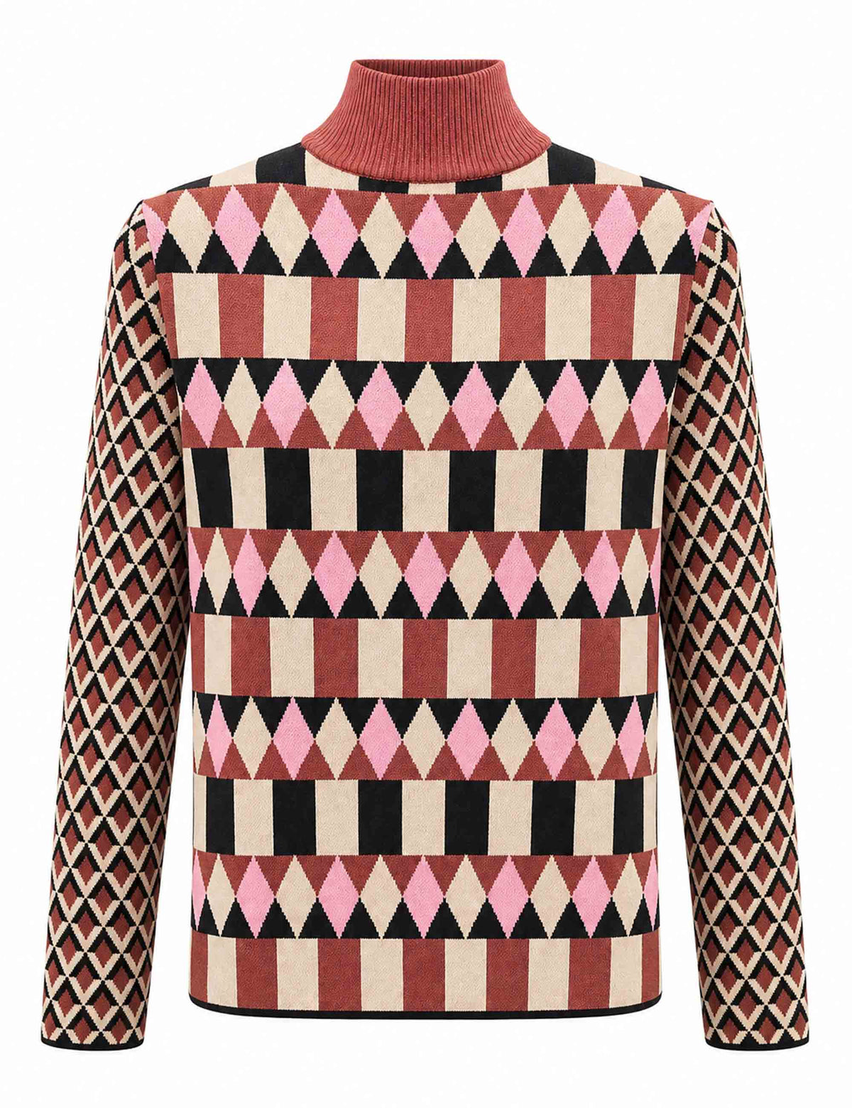 Maglia dolcevita donna Jacquard Comfort marrone e beige fantasia geometrica JQ513478219 C4084 Maliparmi 